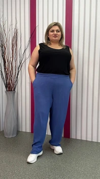 Брюки легкие свободные Мокко большого размера 62-64 джинсовый (1845м-1)