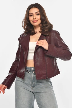 Куртка-косуха женская из экокожи бордового цвета Fashion размер 42-44 (214046)