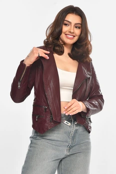Куртка-косуха женская из экокожи бордового цвета Fashion размер 40 (214055)