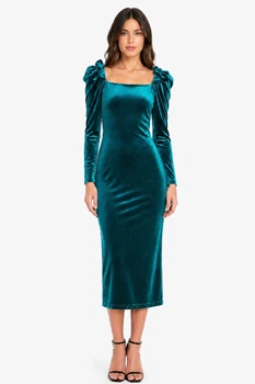 Платье женское однотонное зеленого цвета велюр Fashion размер 42 (213649)