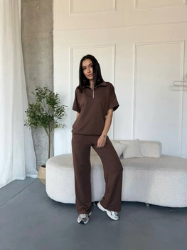 Жіночий прогулянковий костюм (футболка+штани) Uaclothes 42 Капучино (like38122-185541360)