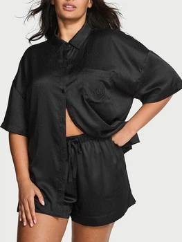 Пижама (рубашка + шорты) женская Victoria's Secret 27162148 XS Черная (26955948149571)