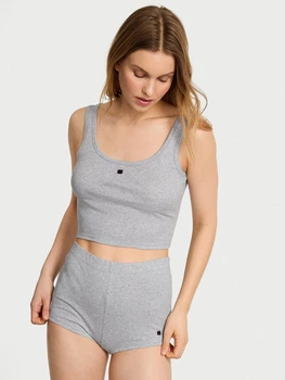 Пижама (топ + шорты) женская больших размеров хлопковая Victoria's Secret 27013609 XL Серая (2832599488864)
