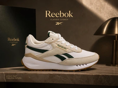 Кросівки жіночі Reebok Racer Lifestyle, замша/текстиль, білі/зелені/бежеві, розмір 40 (USA-9) 26 см