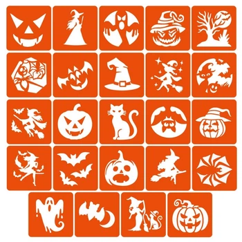 Набор трафаретов для био-тату "Хэллоуин №2" Hallowween-2-24, 24 трафарета 6х6 см