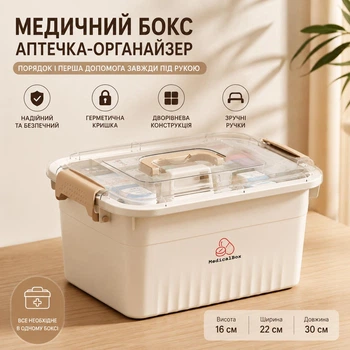 Домашняя аптечка-органайзер для лекарств, медикаментов с герметичной крышкой медицинский бокс с двухуровневой конструкцией для первой помощи