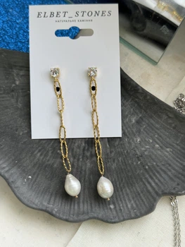 Сережки "Golden pearls" з барочною перлиною і ланцюжками ELBET