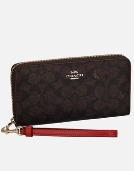 Жіночий гаманець Coach Long Zip Around Wallet Signature Brown/Black CW778