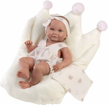 Lalka bobas winylowa Llorens Nica w białym śpiworku 40 cm (73814)
