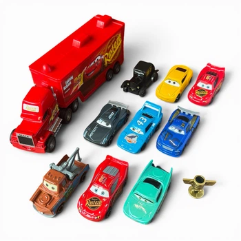 Набір машинок Тачки Lightning McQueen тягач Mack + 9 машинок подарункова коробка