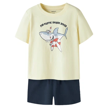 Костюм Name it Shark Diver: футболка та шорти, колір жовтий, розмір 122 (261.13241583.PSOR)