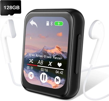 MP3-плеєр AiMoonsa 128 ГБ з Bluetooth 5.3, портативний музичний програвач з екраном 2", чорний
