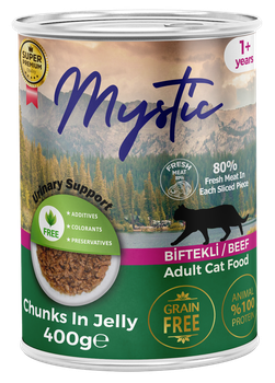 Вологий корм Mystic для КОТІВ шматочки ЯЛОВИЧИНИ в желе 400г конс.