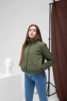 Женская Куртка Хаки Короткая С Капюшоном Весенняя Водоотталкивающая L-XL (390824)