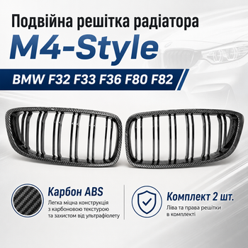 Подвійна решітка радіатора M4-Style BMW F32 F33 F36 F80 F82 карбон ABS ніздрі передні
