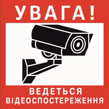 Наклейка “Внимание! Ведется видеонаблюдение” 140×140 мм, влагостойкая, пленка