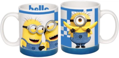 Кухоль Universal порцеляновий циліндр білий з синім низом Minions Bello 350 мл (RX-N241012-blue)