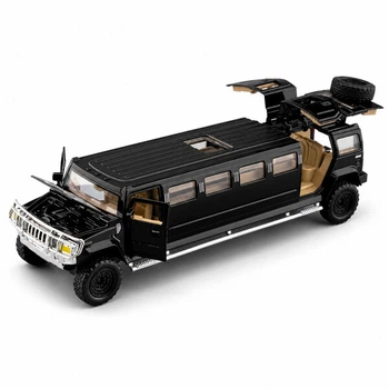 Машинка лимузин Hummer H2 23 см металлическая моделька с подсветкой и звуком открываются двери Черный (7588579)
