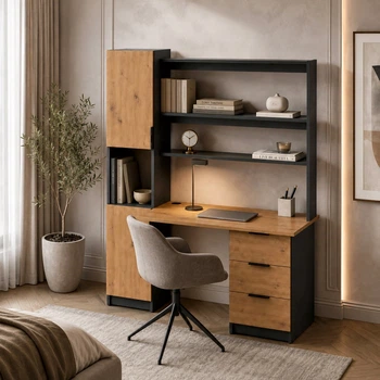 Письмовий стіл Malmo 1410*600*1800 з полицею, ящиками та пеналом, Дуб Артізан/Антрацит