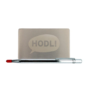 Металлическая пластина для хранения seed-фразы Hodl Mini Plate 55×90 мм с гравировальной ручкой (Hodlmplate+pen)
