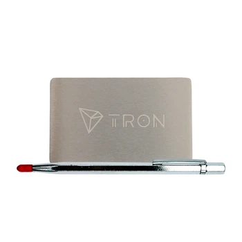 Металлическая пластина для хранения seed-фразы Tron Mini Plate 55×90 мм с гравировальной ручкой (Tron1mplate+pen)