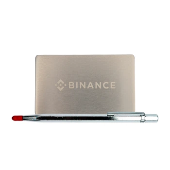 Металлическая пластина для хранения seed-фразы Binance Mini Plate 55×90 мм с гравировальной ручкой (Binancemplate+pen)