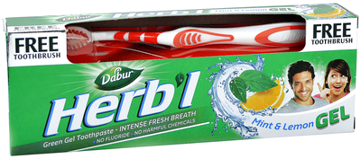 Зубная паста Dabur Herb'l Свежий гель мята и лимон 150 г + щетка (5022496181211)