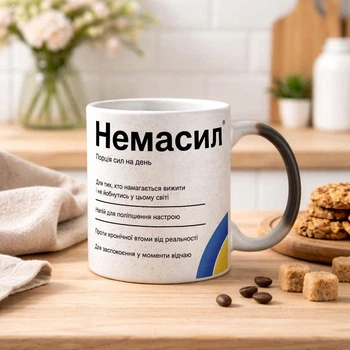 Чашка хамелеон З БЛИСТКАМИ та написом "Немасил. Порція сил на день"