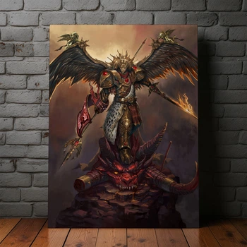 Интерьерная картина Вархаммер 40000, Сангвиний, примарх Кровавых Ангелов, Warhammer 40000, W40K, дарк фентези, 80×60 см (id7236)