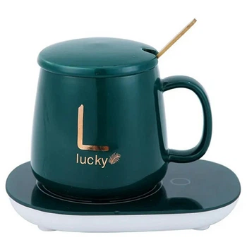 Чашка с подогревом на подставке Lucky керамическая чашка с крышкой 400 мл Зелёный