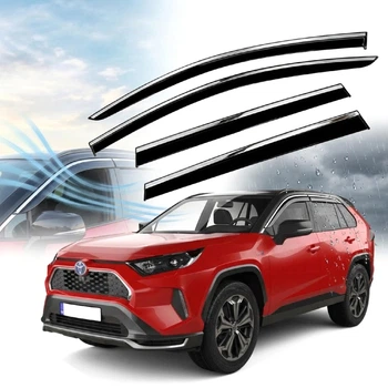 Дефлектори вікон вітровики Benke для Toyota Rav 4 2018 (Чорний Молдинг Нержавіюча сталь 3D)