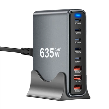 Мережевий зарядний пристрій XOKO QC-600 Gan3 635W вилка EU, 2 порти PD 3.1 140W, 2 порти PD 100W, 1 порт PD 65W, 3 порти USB-A QC 30W