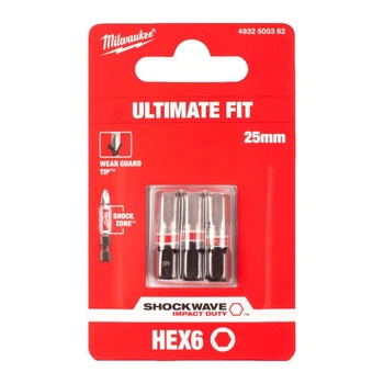 Бита Milwaukee Shockwave Hex6 25 мм, 3 шт 4932500382
