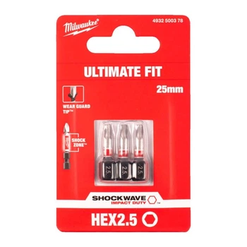 Бита Milwaukee Shockwave Hex 2,5 25 мм, 3 шт 4932500378