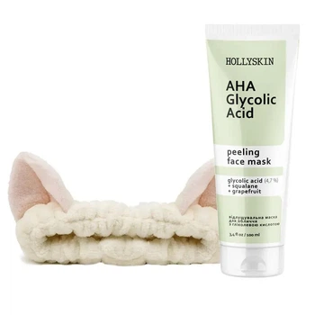 Маска для відлущення обличчя Hollyskin Glycolic AHA Acid Peeling Face Mask 100 мл + М'яка косметична пов’язка
