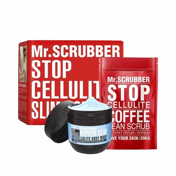 Антицеллюлитный набор для тела Mr.SCRUBBER: Холодное обертывание Mr.SCRUBBER Stop Cellulite Pepper Slim Anticellulite Body Wrap 250 г + Скраб Mr.SCRUBBER Stop Cellulite Coffee Bean Scrub 200 г