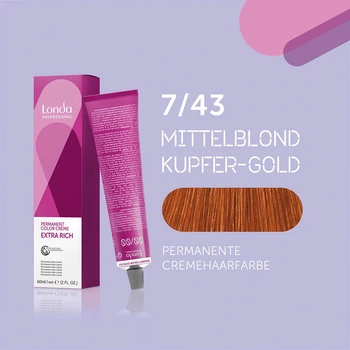 Стійка фарба для волосся Londa Professional Permanente Color Cremehaarfarbe 7/43 Середній блондин мідно-золотистий 60 мл