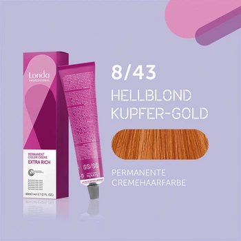 Стійка фарба для волосся Londa Professional Permanente Color Cremehaarfarbe 8/43 Світлий блондин мідно-золотистий 60 мл