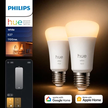 Розумні світлодіодні LED лампочки Philips Hue E27 White 1100лм 75Вт 9.5W, ZigBee, Bluetooth, 2шт.