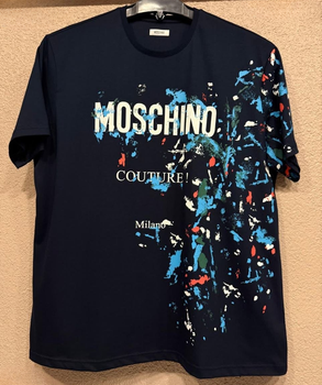 Чоловіча футболка батальна Moschino синій бавовна 6ХL (1060)