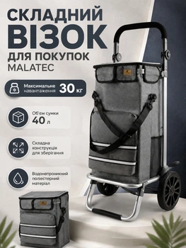 Візок для покупок 30 кг 40 л сірий поліестер Malatec