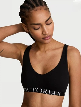 Бюстгальтер бралет Victoria's Secret Cotton Exploded Logo Unlined Plugne Bralette Чорний XS