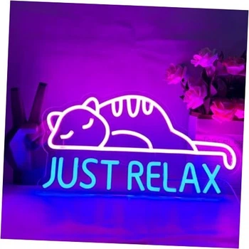 Неоновая вывеска Cat Led Neon Sign Just Relax Words