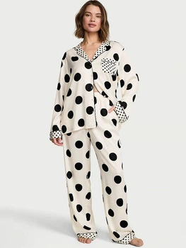 Піжама (сорочка + штани) Victoria's Secret Signature Satin Long Pajama Set S Regular Білий (27303273)