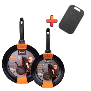 Набір сковорідок з індикатором нагріву Smart Fry Krauff ⌀24см та ⌀28см + ПОДАРУНОК: Дошка обробна
