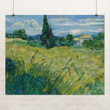 Постер Поле с зелёной пшеницей и кипарисом, Ван Гог, Vincent van Gogh, Green Field, A3 30×37 см (id3035)