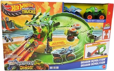 Tor wyścigowy Mattel Hot Wheels Monster Trucks Rekiny vs Dinozaury Smoczy Wyścig (194735309030)