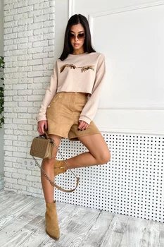 Жіночі замшеві шорти з високою посадкою широкі з кишенями Seventeen XL Капучино (2000000164328)