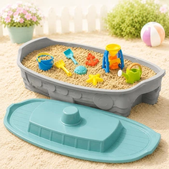 Детская песочница с крышкой DOLONI TOYS Кораблик 150см емкость для игр с песком и водой 2в1 03355/4