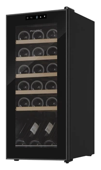 Холодильник Philco для вина, 77x34.5x45, холод.відд.-50л, зон - 1, бут-18, диспл, підсвітка, дерев'яні полиці, чорний